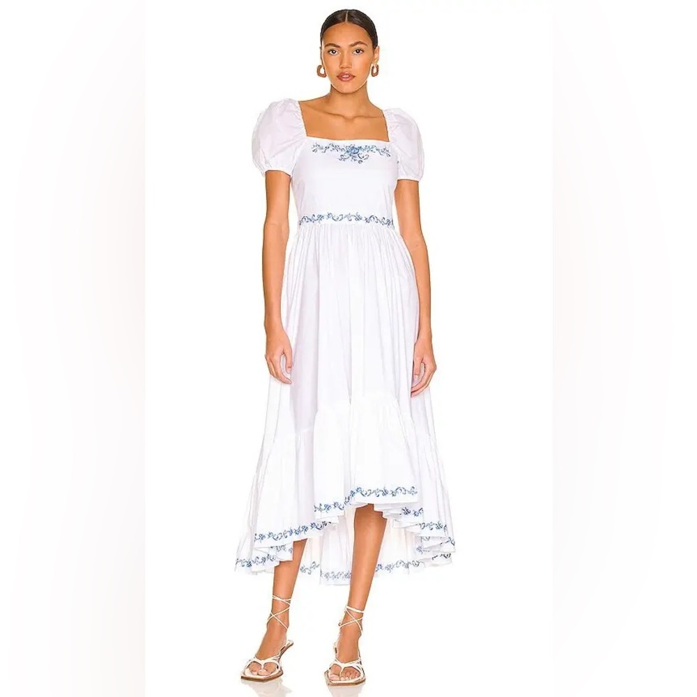 Caroline Constas White and Blue Midi Dress